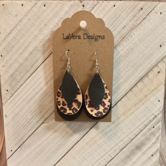 Genuine and Faux Leather Earrings - Picture 2 of 2